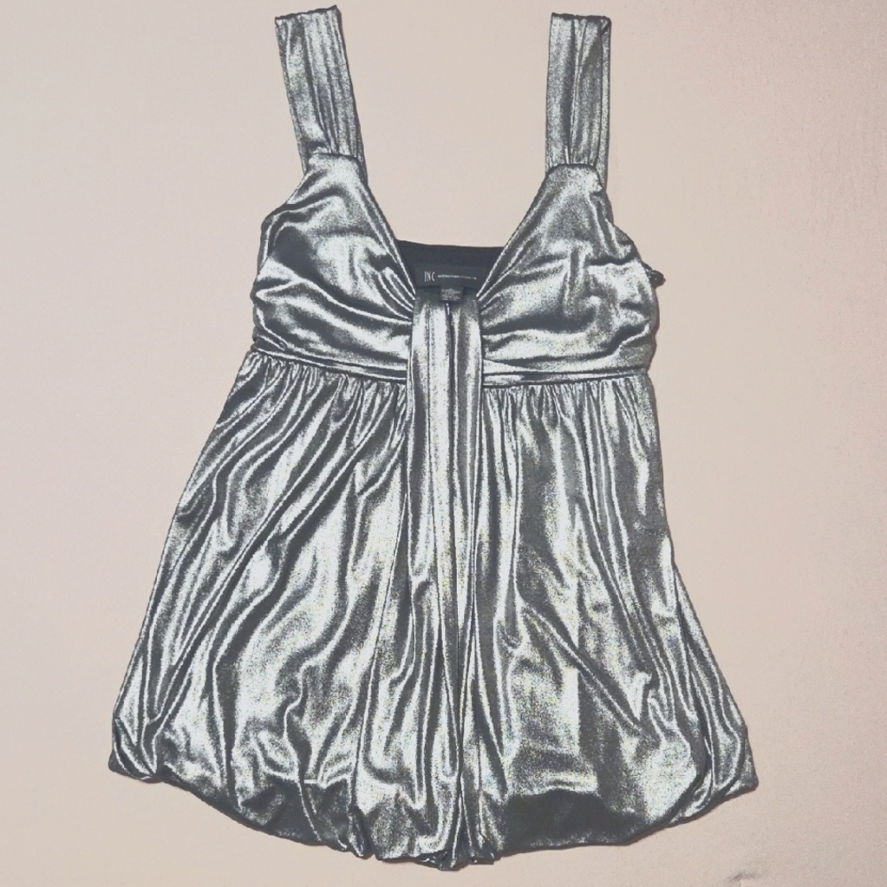 Womens MEDIUM INC INTERNATIONAL CONCEPTS Silver Metallic Sleeveless Top